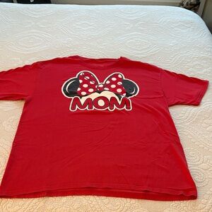 Disney Red Minnie Mouse T-Shirt with Bow and MOM Graphic